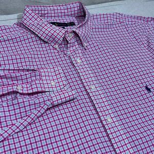 Ralph Lauren Classic Fit Plaid Button Down Shirt Pink‎ White Tall 3XLT